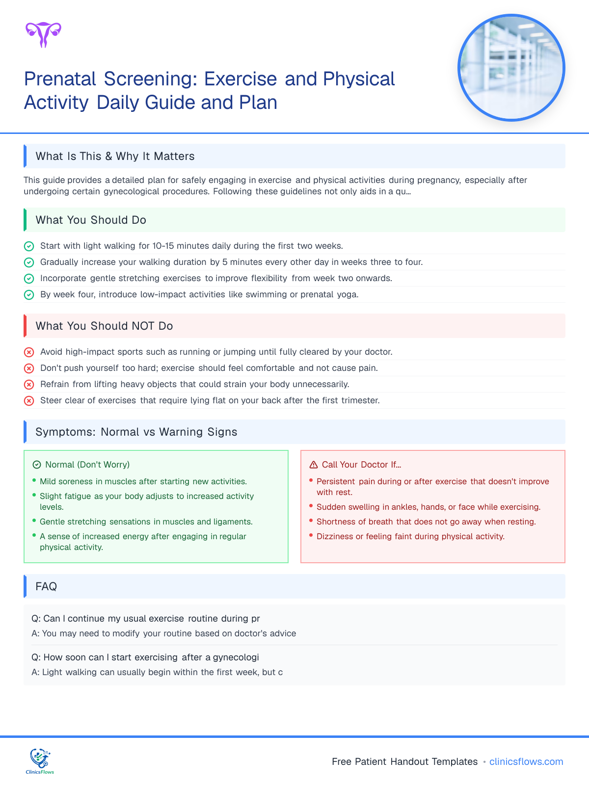 Prenatal Screening: Exercise and Physical Activity Daily Guide and Plan - patient handout preview