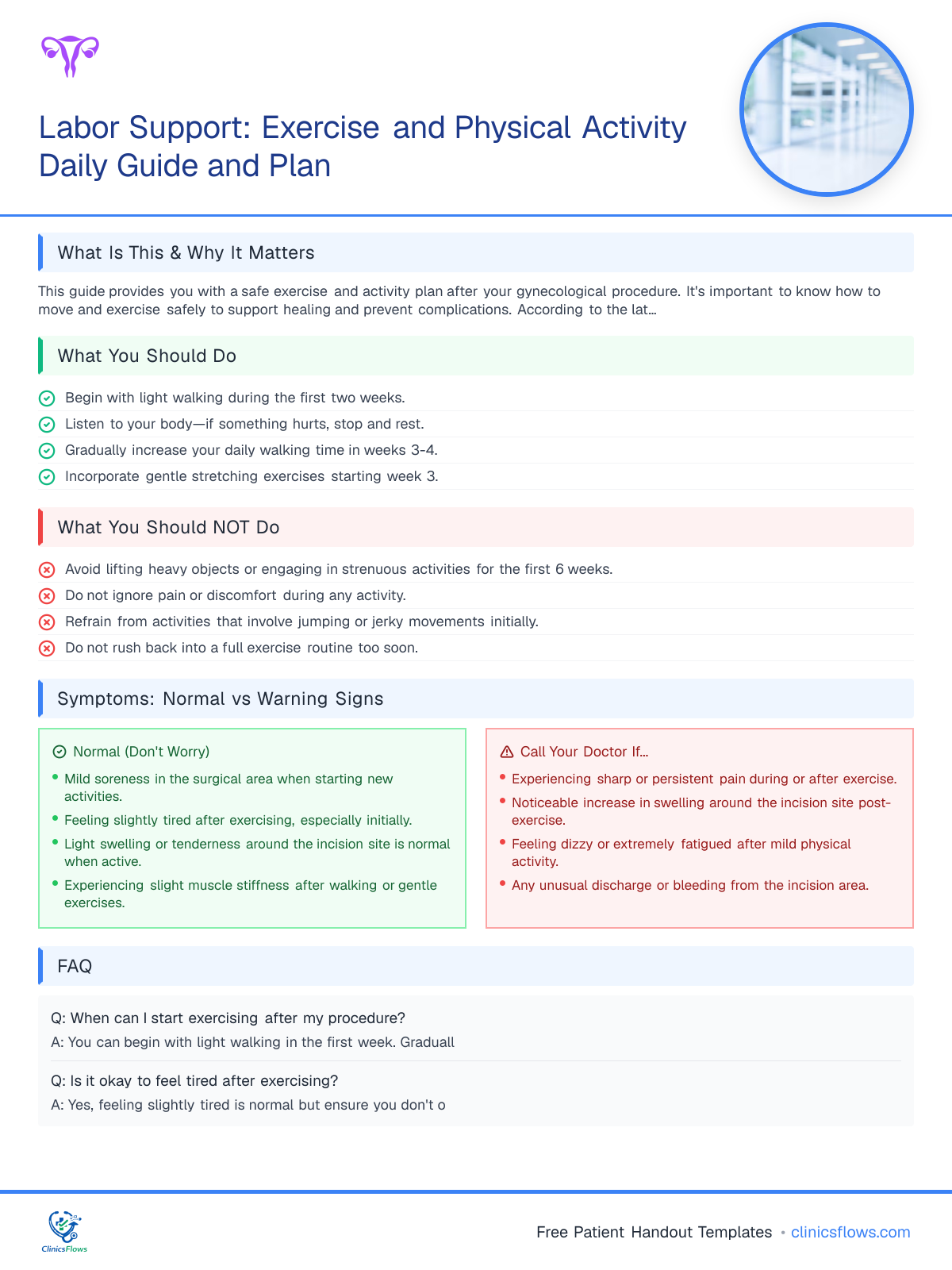 Labor Support: Exercise and Physical Activity Daily Guide and Plan - patient handout preview
