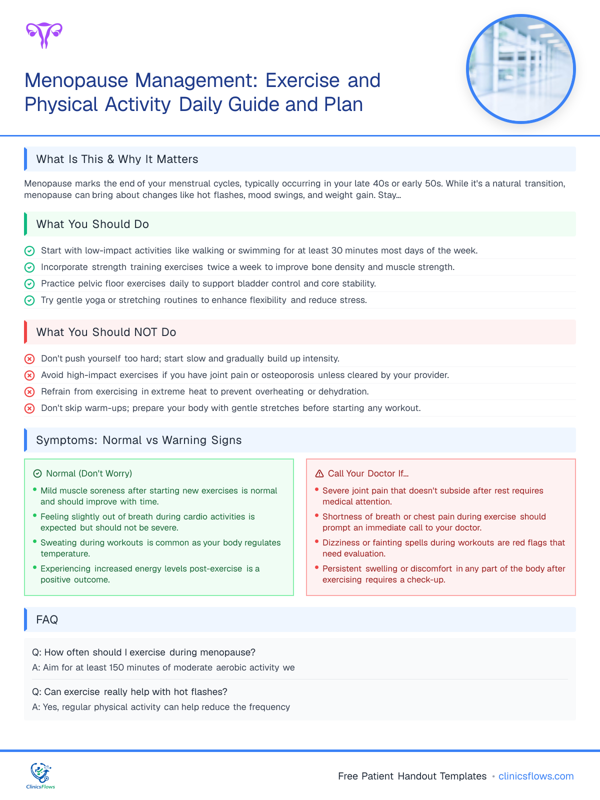 Menopause Management: Exercise and Physical Activity Daily Guide and Plan - patient handout preview