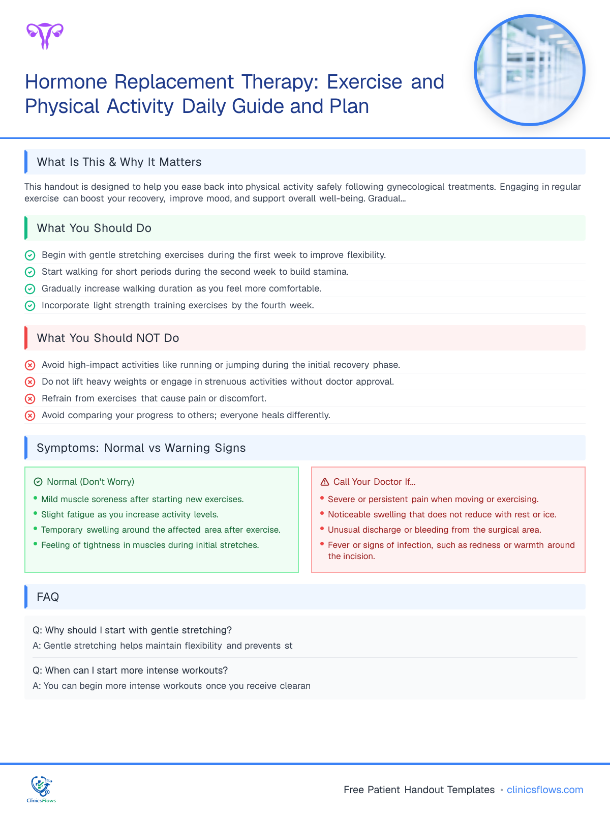 Hormone Replacement Therapy: Exercise and Physical Activity Daily Guide and Plan - patient handout preview