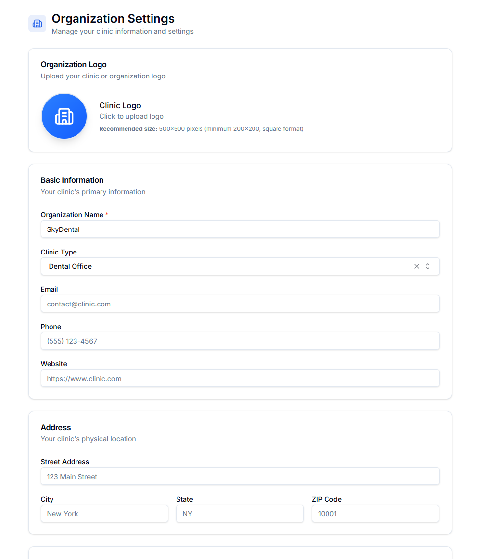 Save your clinic details once in Settings. They pre-fill automatically on every handout from that point on.
