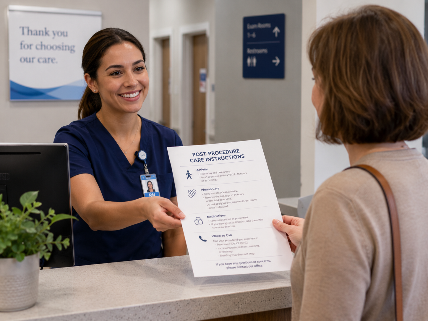 patient handout given at checkout after procedure verbal instructions not enough