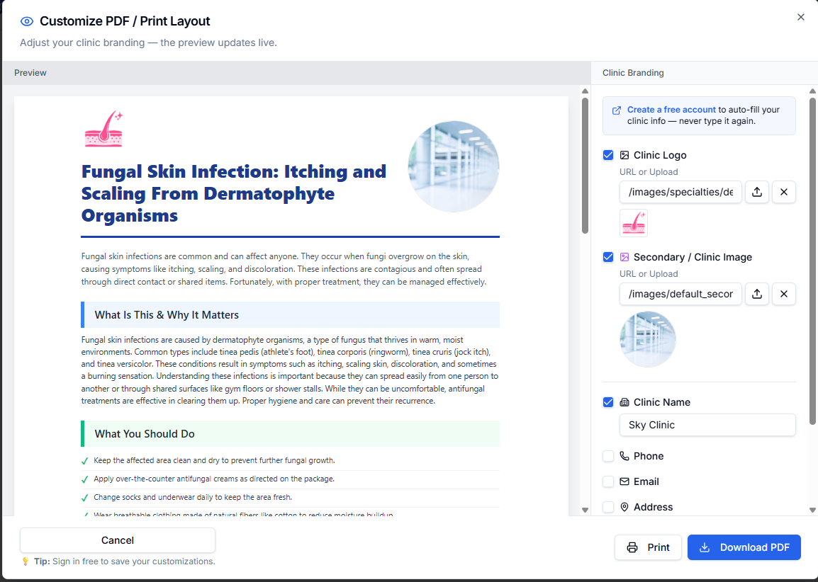 customize patient education handouts section editing with branded PDF preview